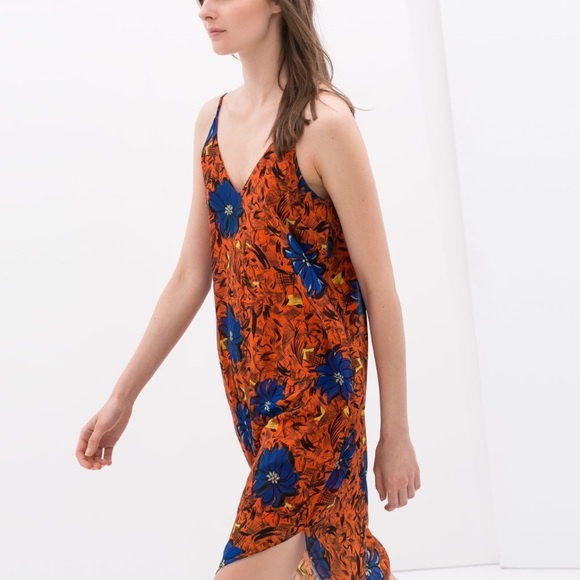 ZARA collection orange/blue floral dress medium - Picture 3 of 7